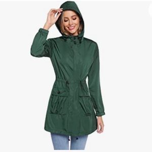 Womens Waterproof Hooded Rain Jacket Lightweight Windbreaker Raincoat w/ Pockets